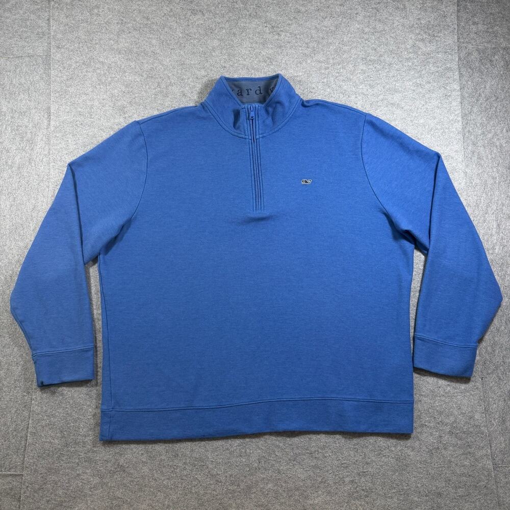 Vineyard Vines Quarter Zip Pullover Mens 2XL Blue Pima Cotton Whale Logo Preppy